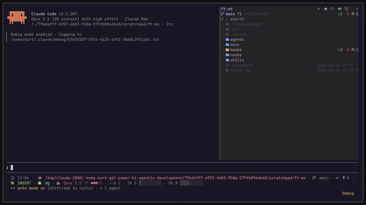 A committed file shimmers green and the footer shows the commit